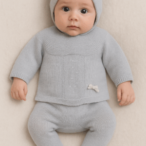 Conjunto hilo manga larga 6007 00 a 12 meses gris