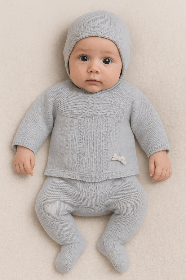 Conjunto hilo manga larga 6007 00 a 12 meses gris