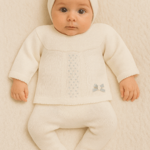 Conjunto hilo manga larga 6007 00 a 12 meses blanco con azul