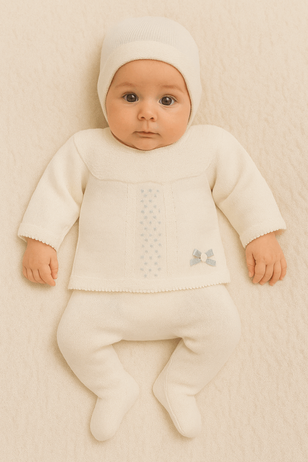 Conjunto hilo manga larga 6007 00 a 12 meses blanco con azul