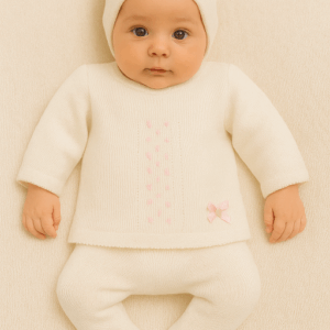 Conjunto hilo manga larga 6007 00 a 12 meses blanco con rosa