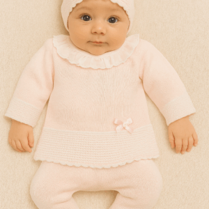 Conjunto hilo C-902 manga larga tres piezas de 0 a 12 meses rosa