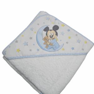 Capa de baño 75x75 cm Mickey azul y blanca algodón
