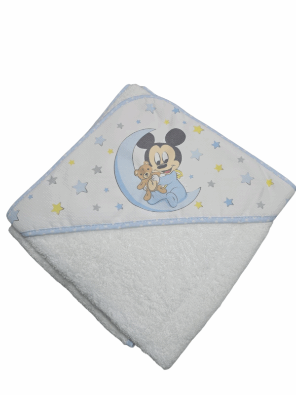 Capa de baño 75x75 cm Mickey azul y blanca algodón
