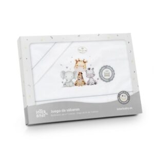 Sabana algodón cuna animales gris y blanca
