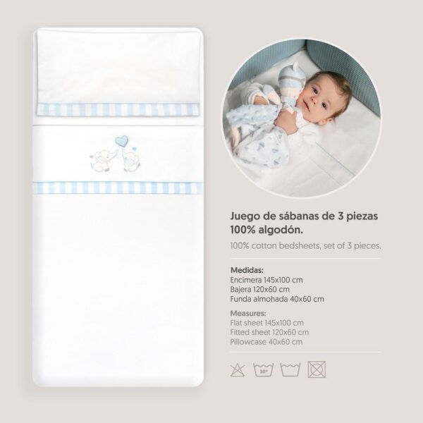 Sabana algodón minicuna elefantes azul y blanca - Imagen 2