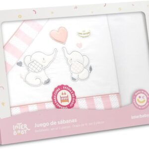 Sabana algodón minicuna elefantes rosa y blanca
