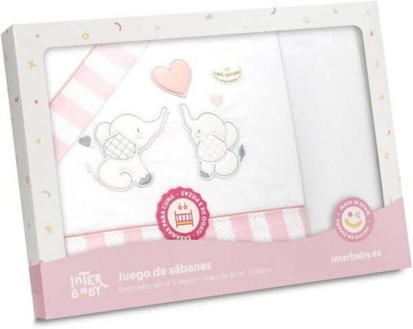 Sabana algodón minicuna elefantes rosa y blanca