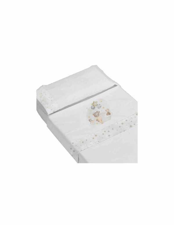 Sabana algodón mini cuna 3 ositos blanca y beig