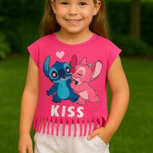 Conjunto Stich y Angela fucsia corazon desde 4 hasta 12 años