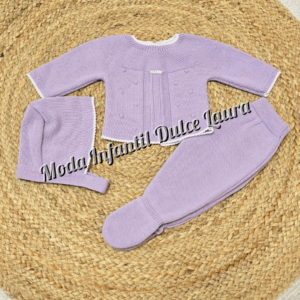 Conjunto lana jersey, polaina y capota morado desde 00 hasta 6 meses C9016