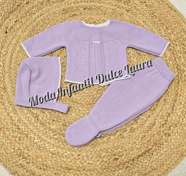 Conjunto lana jersey, polaina y capota morado desde 00 hasta 6 meses C9016