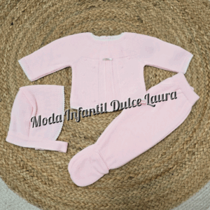 Conjunto lana jersey, polaina y capota rosa desde 00 hasta 6 meses C9016