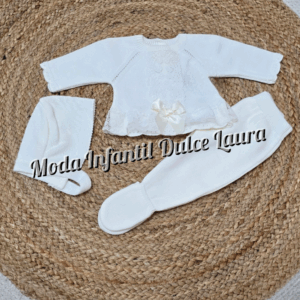 Conjunto de lana jersey, polaina y capota beig desde 00 hasta 6 meses C9022