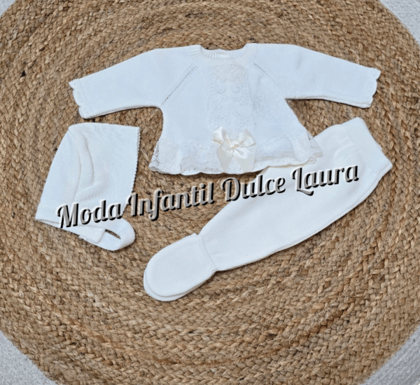 Conjunto de lana jersey, polaina y capota beig desde 00 hasta 6 meses C9022