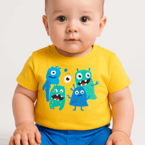 Conjunto camiseta amarilla dibujo monstruos 6 a 36 meses