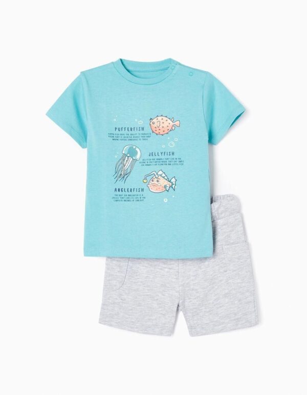 Conjunto camiseta azul peces con pantalon gris 6 a 36 meses - Imagen 3
