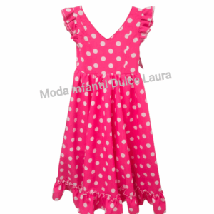 Bata flamenca rosa fresa lunares lunares blancos desde 8 hasta 12 años
