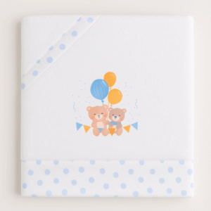 Sabana minicuna coralina blanca y azul ositos globos