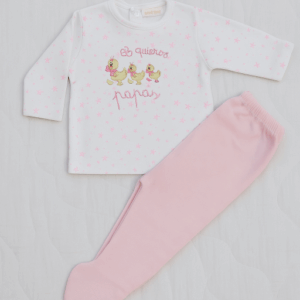 Conjunto camiseta polaina os quiero papás en rosa y blanco desde 0 hasta 3 meses 27932