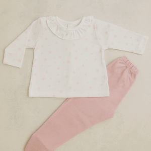 Conjunto camiseta polaina estrellas rosa desde 0 hasta 6 meses