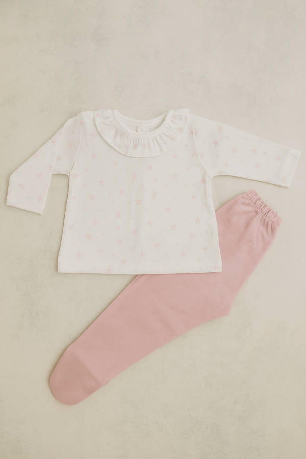 Conjunto camiseta polaina estrellas rosa desde 0 hasta 6 meses