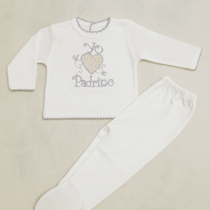 Conjunto camiseta polaina algodón blanco yo corazón padrino talla recién nacido