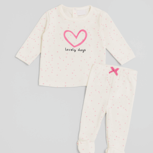 Conjunto dos piezas blanco y rosa corazón algodón desde 0 hasta 6 meses