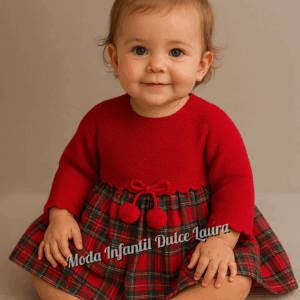 Vestido rojo cuadros lana y tela desde 1 mes hasta 12 meses V5001
