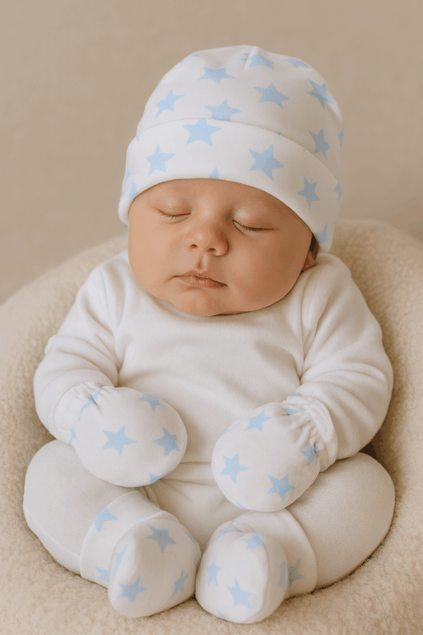 Pack gorro manoplas patucos duffy estrellas