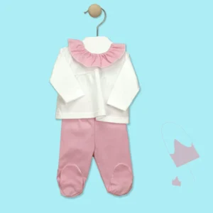 Conjunto camiseta polaina rosa y blanco desde 0 hasta 3 meses