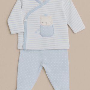 Conjunto camiseta polaina azul y blanco osito rayas desde 0 hasta 3 meses