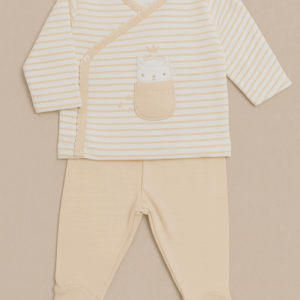 Conjunto camiseta polaina beige y blanco osito rayas desde 0 hasta 3 meses