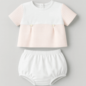 Conjunto camiseta corta blanca rosa y ranita rosa desde 0 hasta 3 meses