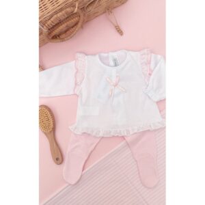 Conjunto camiseta volantes rosas y polaina rosa desde 0 meses hasta 3 meses