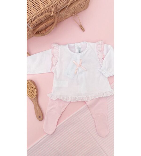 Conjunto camiseta volantes rosas y polaina rosa desde 0 meses hasta 3 meses