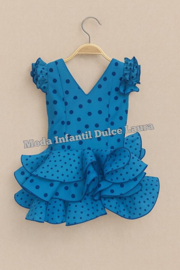 Vestido flamenca azul lunares marisol desde 8 hasta 10 años