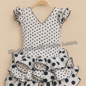 Vestido flamenca blanco lunares negros Marisol desde 0 hasta 6 años