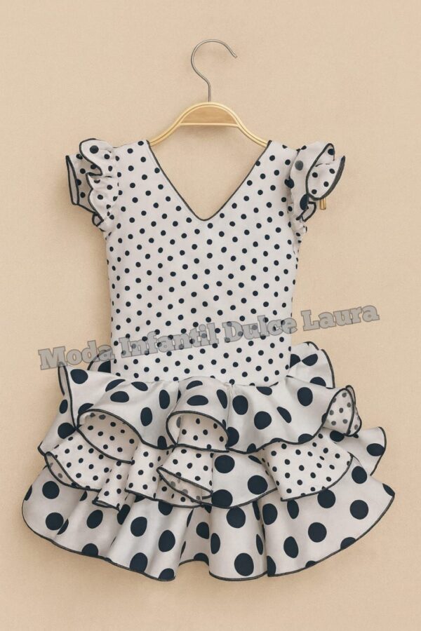 Vestido flamenca blanco lunares negros Marisol desde 0 hasta 6 años