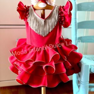Vestido flamenca liso rojo flecos desde 8 año hasta 10 años
