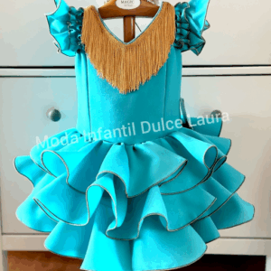 Vestido flamenca liso verde flecos desde 8 año hasta 10 años