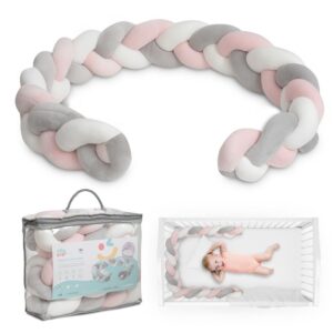 Protector de cuna trenzas rosa gris y blanca CHI007