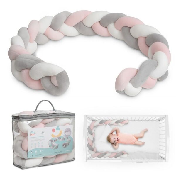 Protector de cuna trenzas rosa gris y blanca CHI007