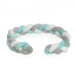 Protector de cuna trenzas verde gris y blanca CHI007