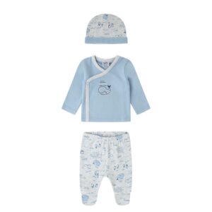 Conjunto algodón 3 piezas polaina camiseta y gorro desde 0 hasta 3 meses