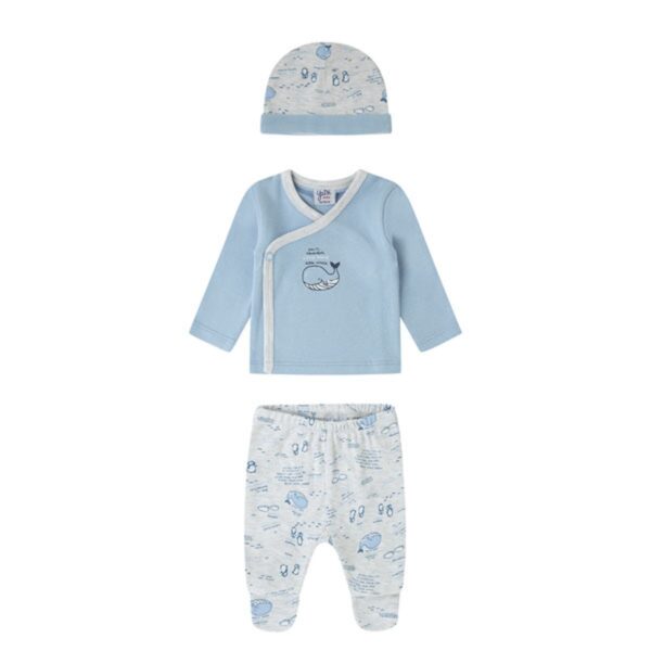 Conjunto algodón 3 piezas polaina camiseta y gorro desde 0 hasta 3 meses