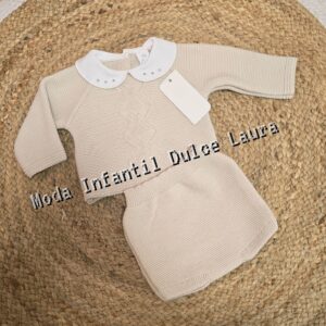 Conjunto jersey ranita lana arena cuello bebe blanco desde 1 mes hasta 24 meses C9100