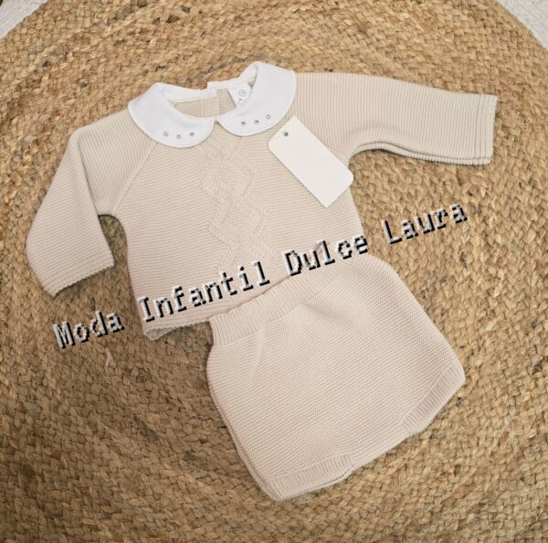 Conjunto jersey ranita lana arena cuello bebe blanco desde 1 mes hasta 24 meses C9100
