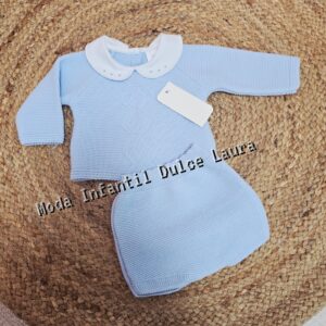 Conjunto jersey ranita lana azul cuello bebe blanco desde 1 mes hasta 24 meses C9100