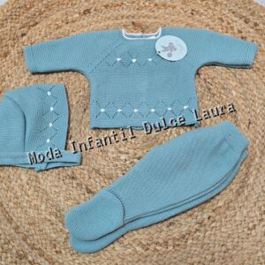 Conjunto lana jersey polaina y capota verde desde 00 hasta 6 meses C9023